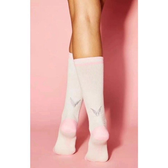 Victoria's Secret Accessories - Women's Victoria's Secret Cream Pink Angel Wings One Size Ribbed Crew Socks